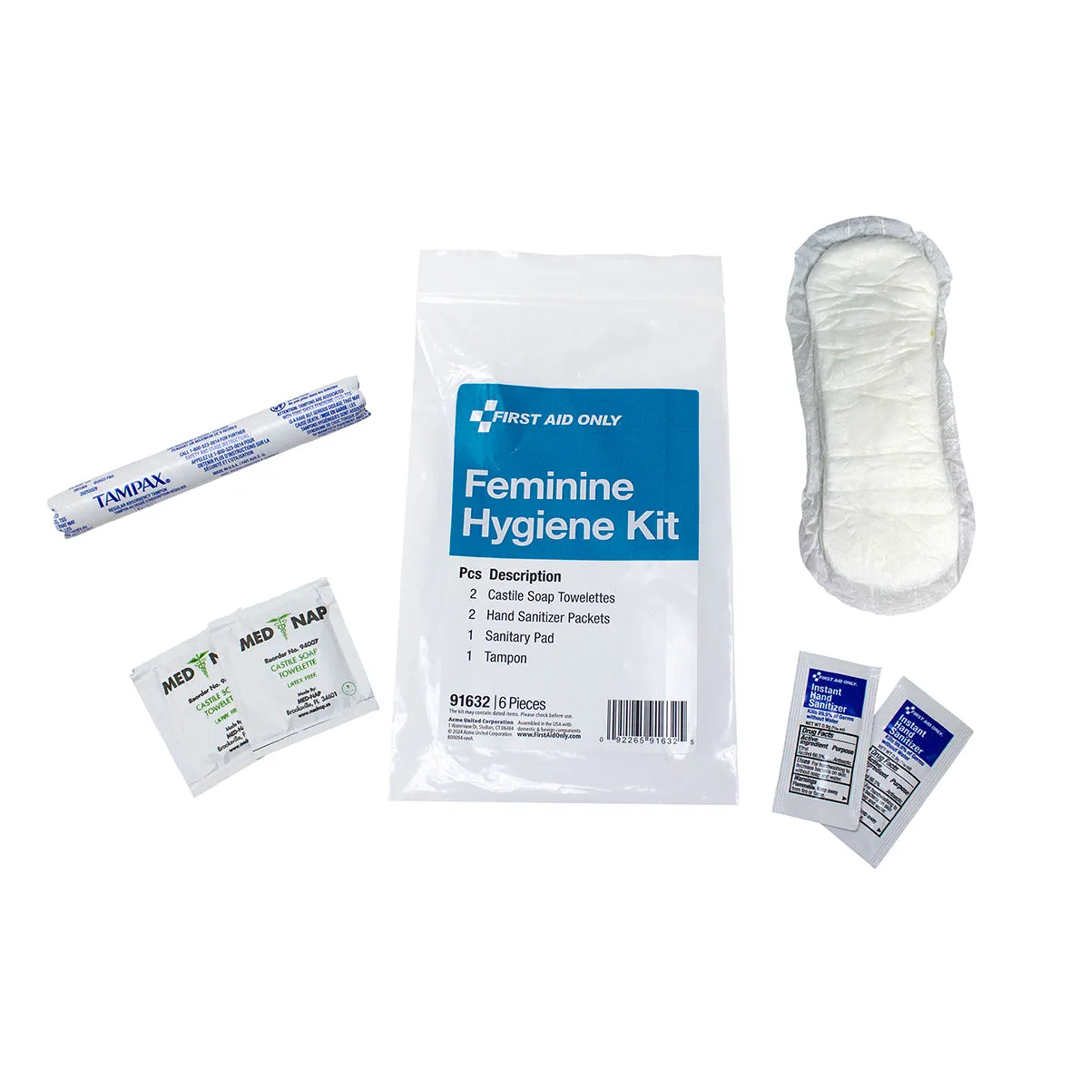 First Aid Only Feminine Hygiene Kit mensensett 6 deler diskret