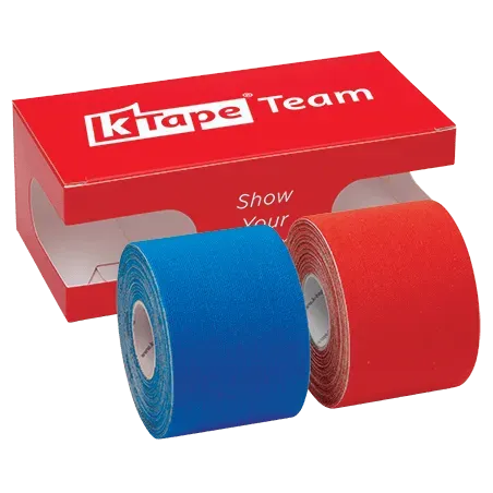 K-Tape Team Sport Blue/Sport Red kinesiologitape 2 x 5 m vannbestandig