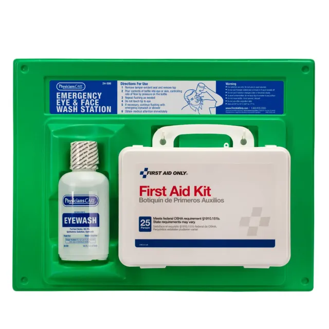 First Aid Only Single 16 oz øyeskyllestasjon + sett 25 personer