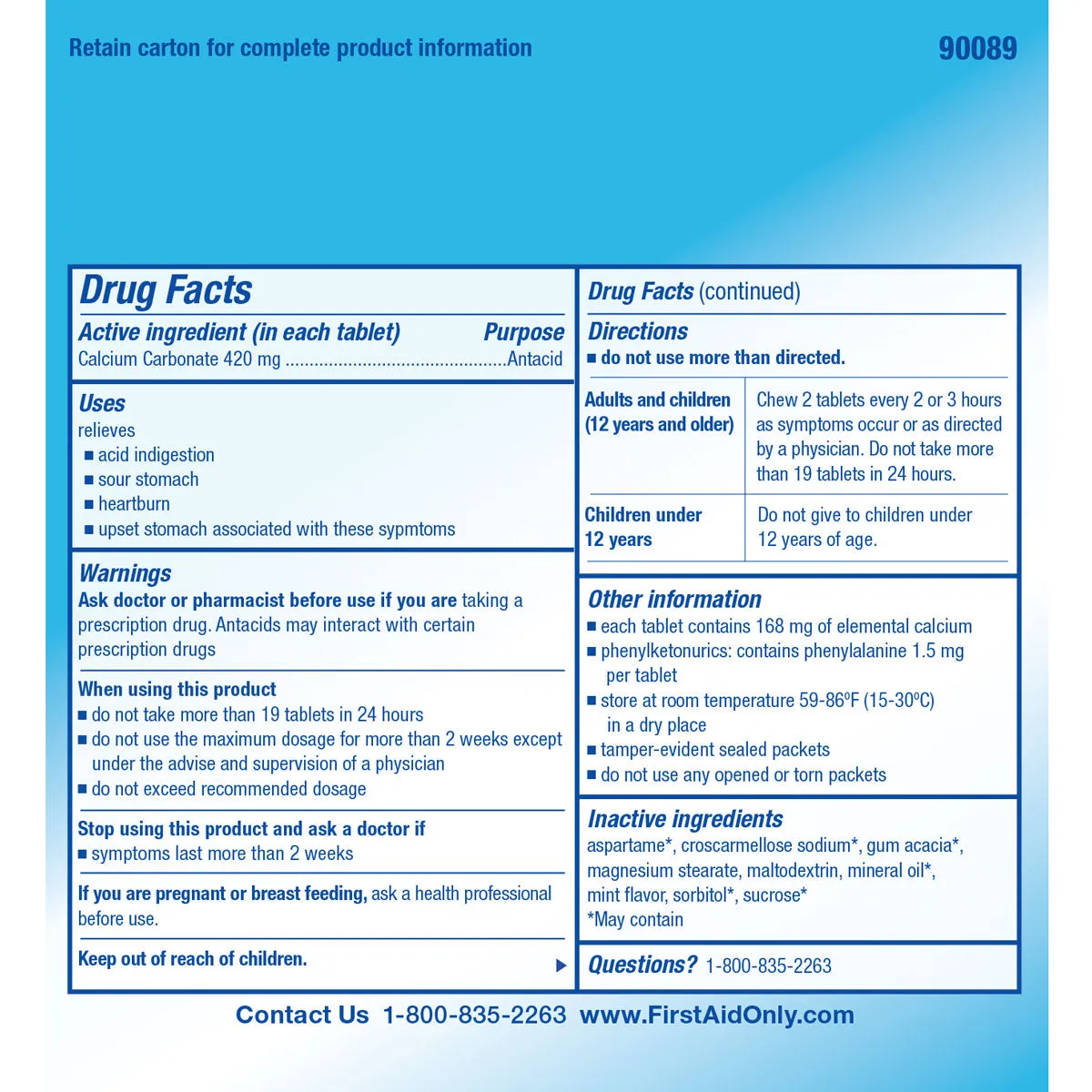 First Aid Only PhysiciansCare Antacid tabletter 50x2 stk 420 mg