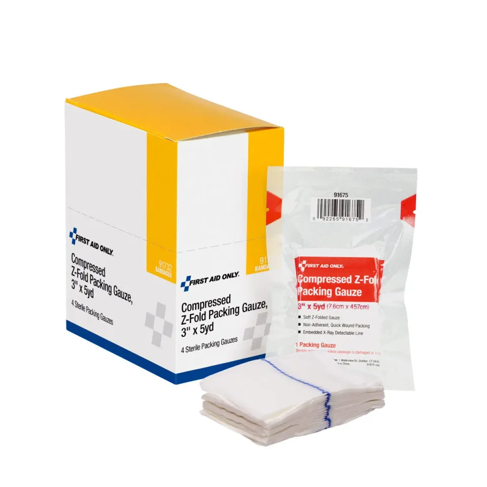 First Aid Only Z-Fold packing gasbind 3"x5yd 4 stk røntgen