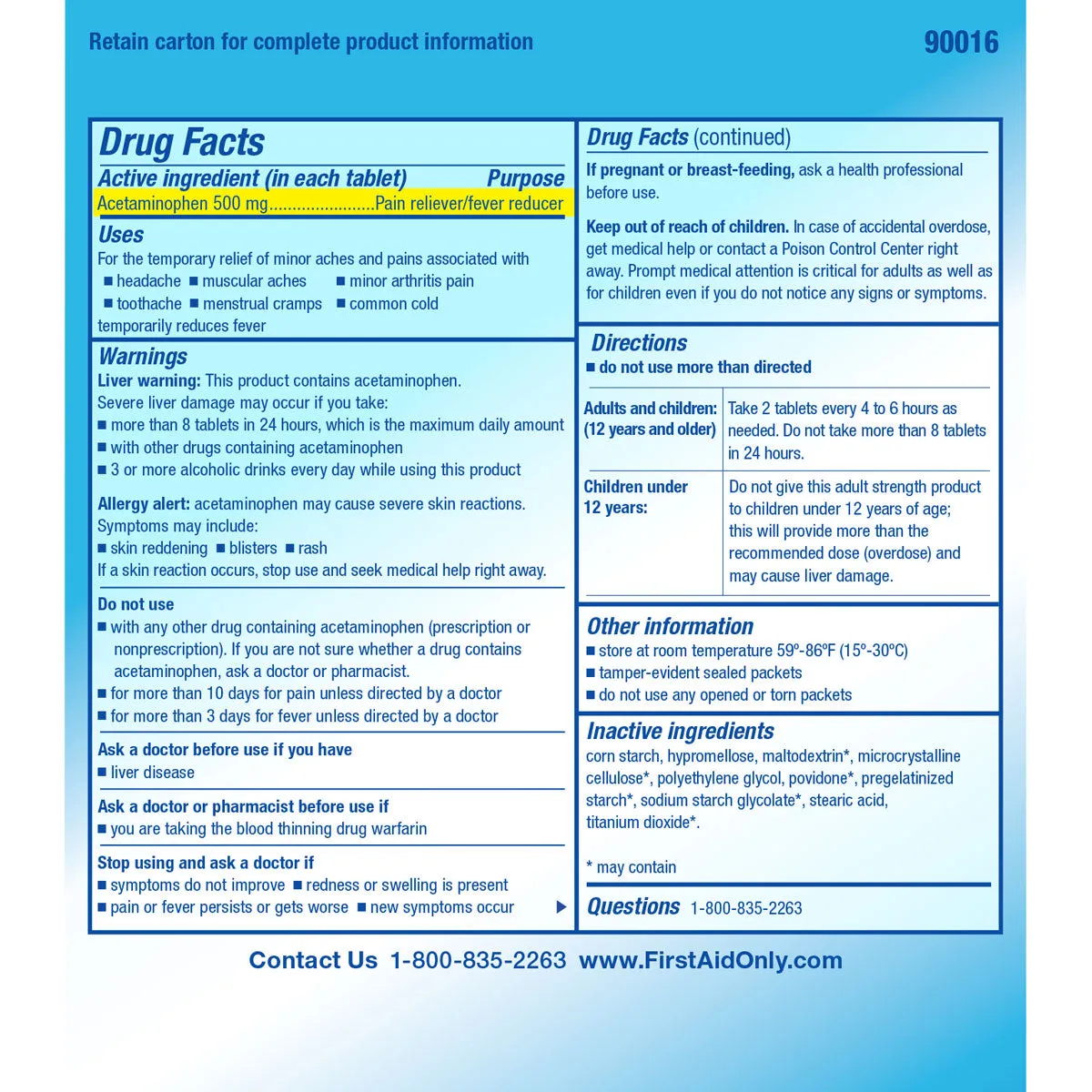 First Aid Only PhysiciansCare paracetamol 500 mg 100 stk