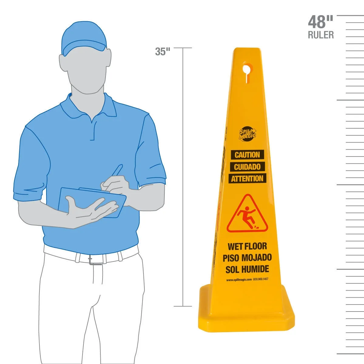 First Aid Only Spill Magic 35" 4-sided Pylon Cone varselkjegle gul