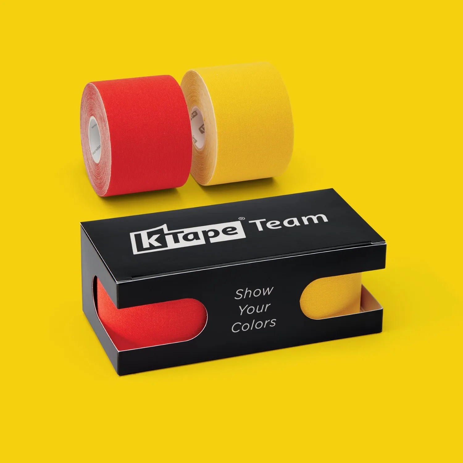 K-tape Team kinesiologitape 2 x 5 m rød og gul elastisk