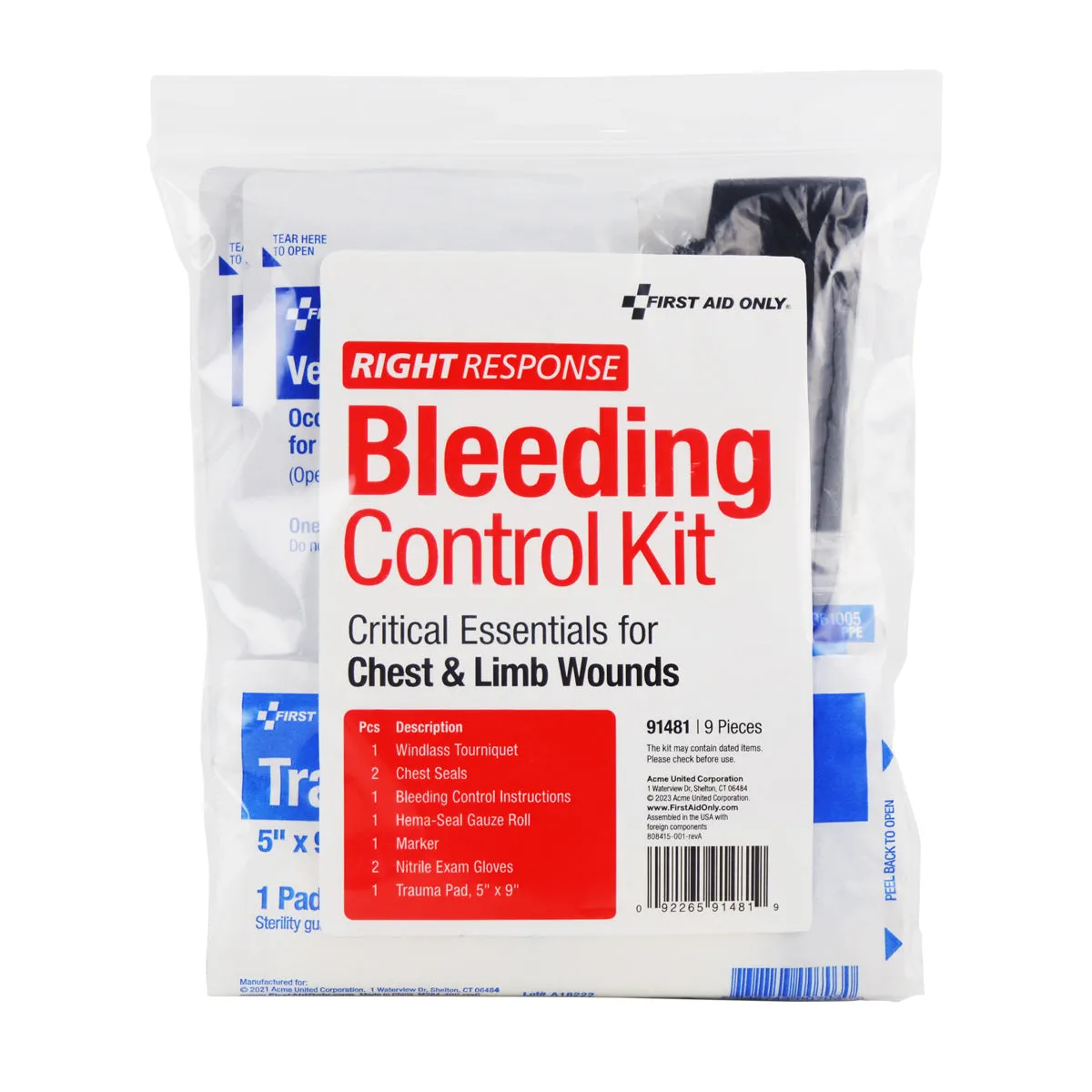 First Aid Only Critical Essentials blødningsstopp sett arm bryst