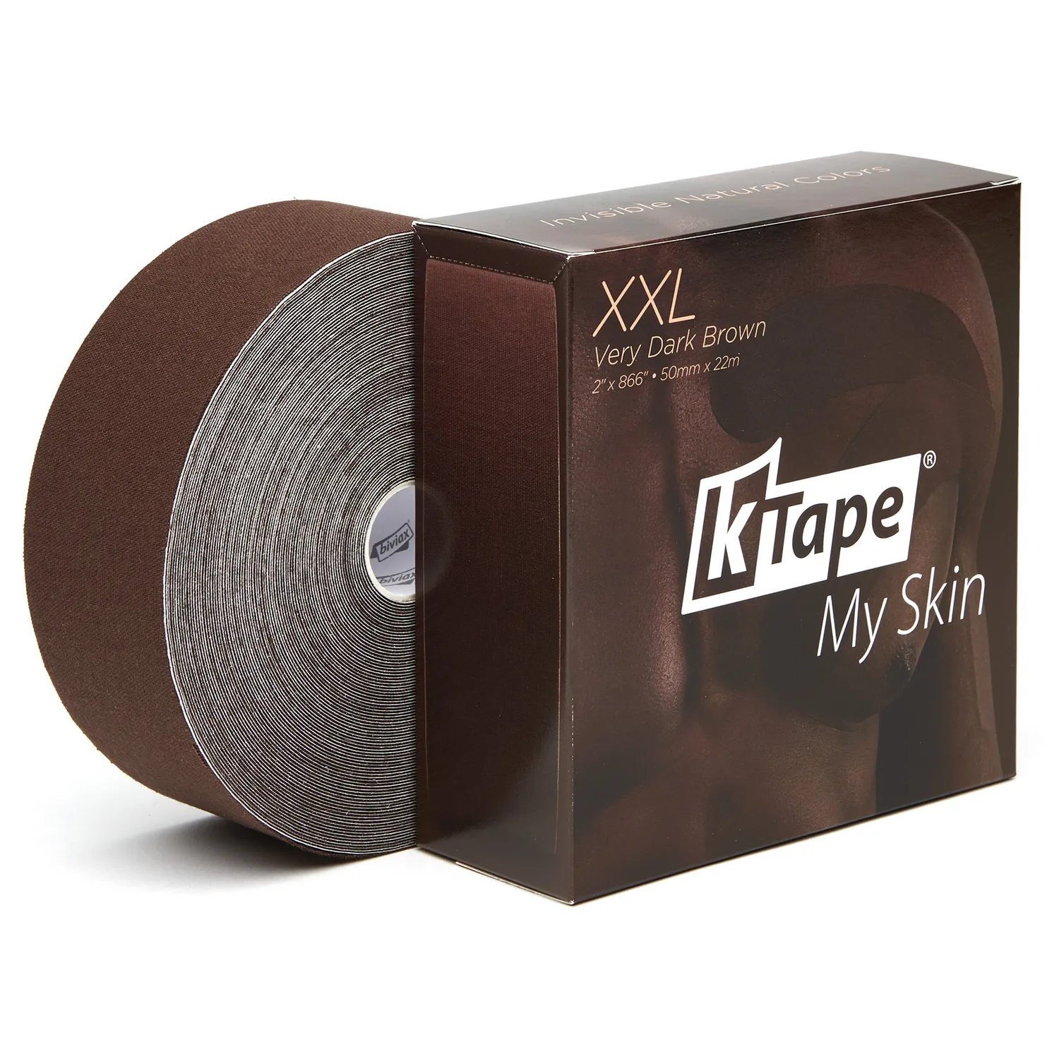 K-Tape My Skin Very Dark Brown XXL kinesiologitape 5 cm x 22 m lateksfri