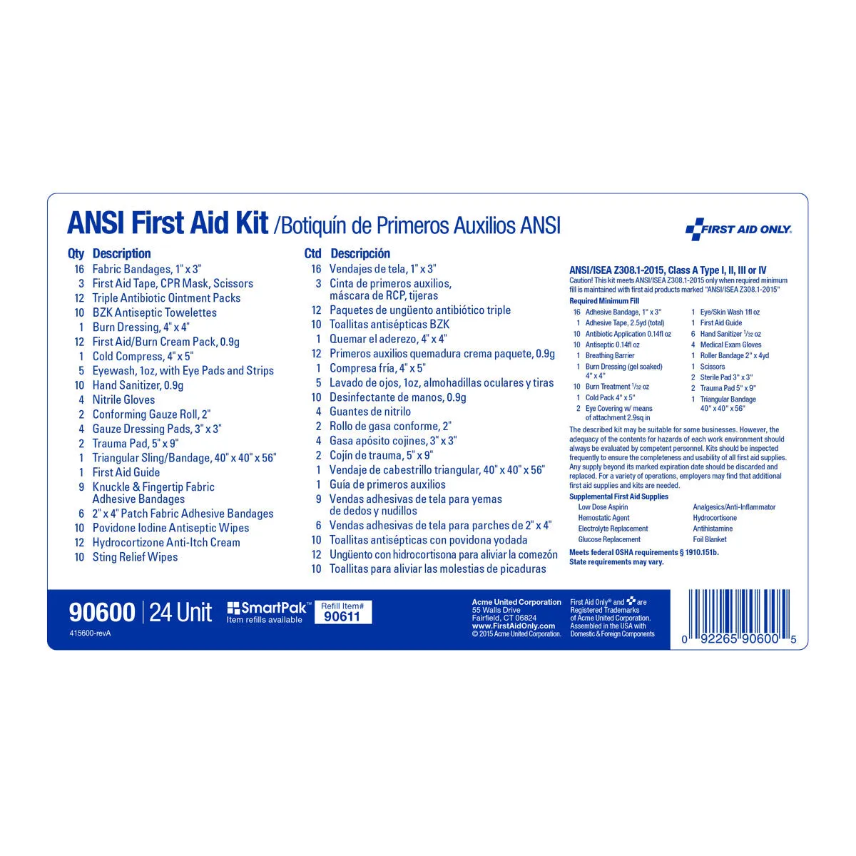 First Aid Only førstehjelpsskrin metall 50 pers 24 enheter vanntett