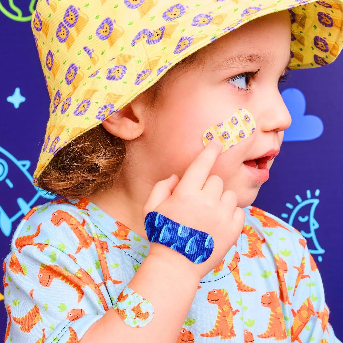 Wild Stripes Kids Sensitive plaster space 20-pk dino hval