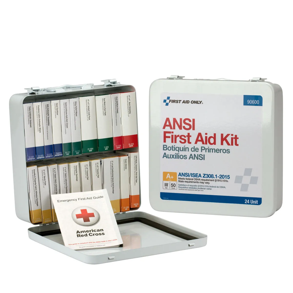 First Aid Only førstehjelpsskrin metall 50 pers 24 enheter vanntett