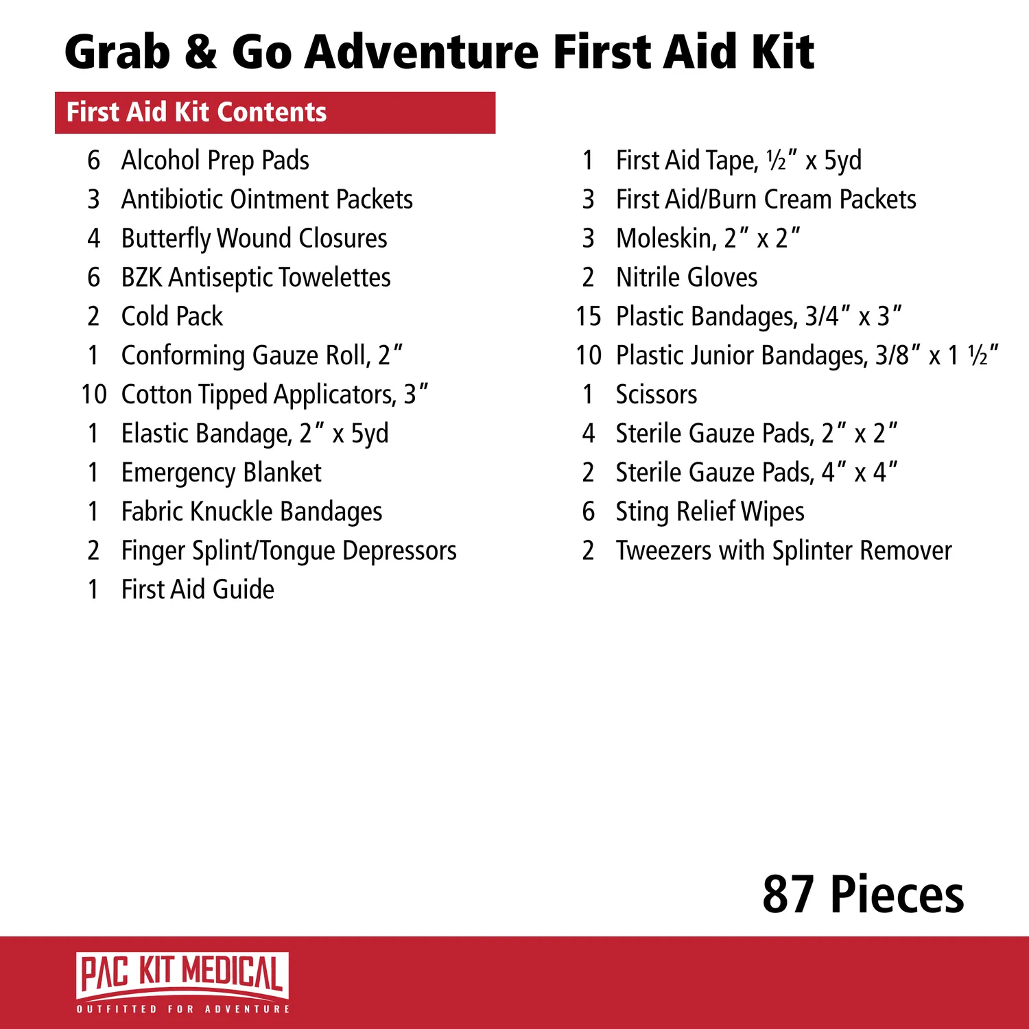 First Aid Only Pac-Kit Grab & Go Adventure førstehjelpssett 87 deler