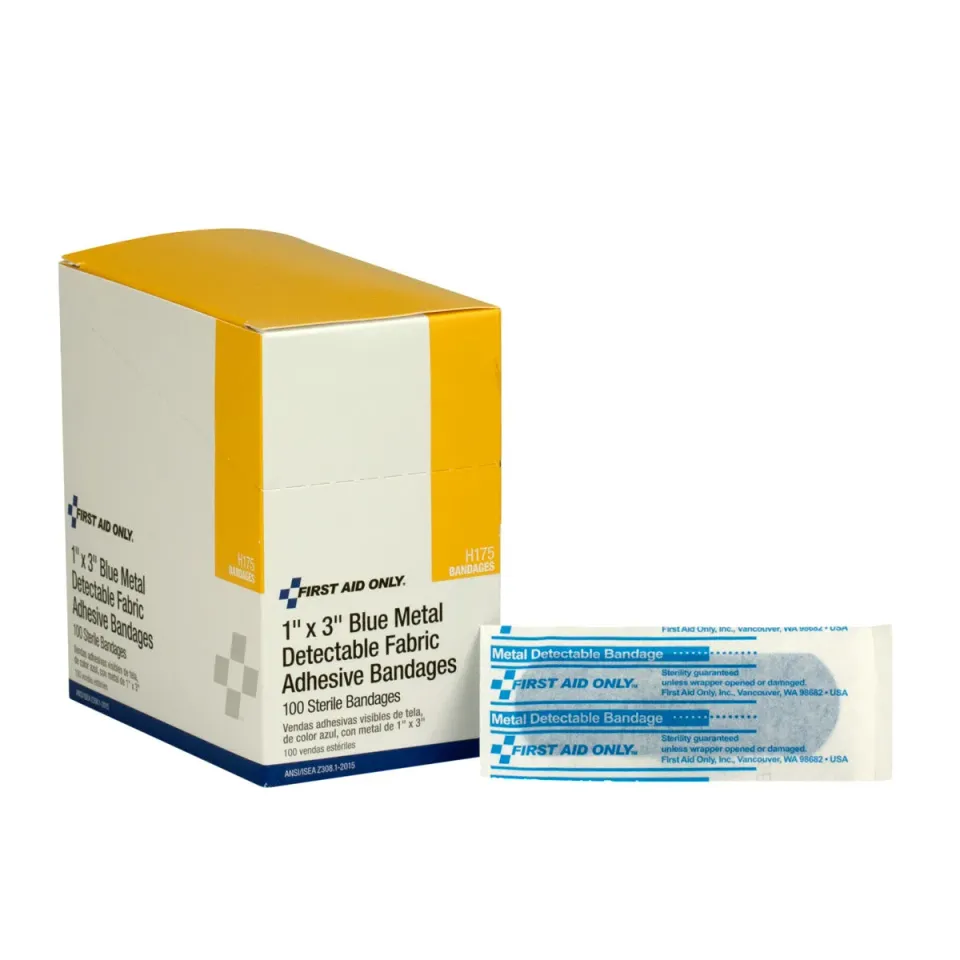 First Aid Only 1x3" blå plaster metalldetekterbar 100 stk stoff