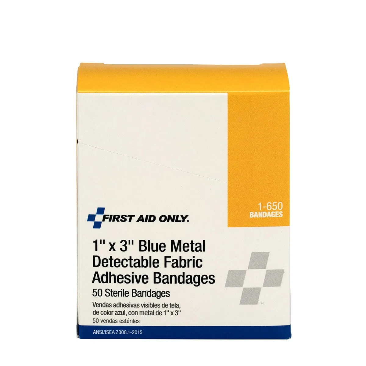 First Aid Only 1x3 Blue Metal Detectable Fabric plaster blå 50 stk