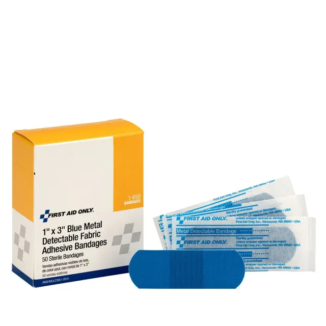 First Aid Only 1x3 Blue Metal Detectable Fabric plaster blå 50 stk