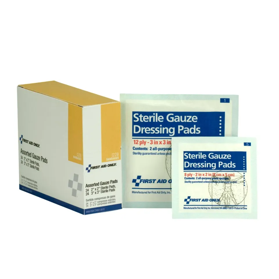 First Aid Only sterile gaskompresser 5 og 7,5 cm 24 stk