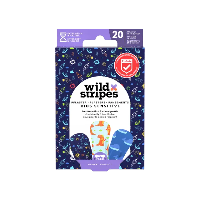 Wild Stripes Kids Sensitive plaster space 20-pk dino hval