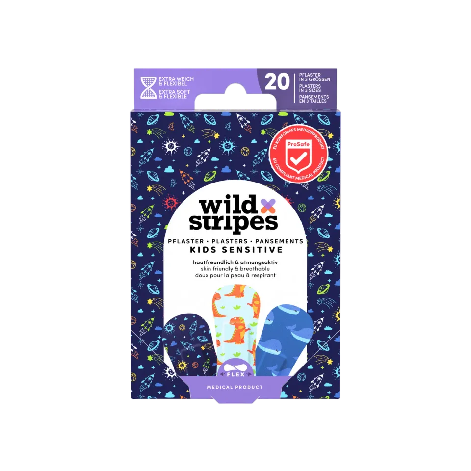 Wild Stripes Kids Sensitive plaster space 20-pk dino hval