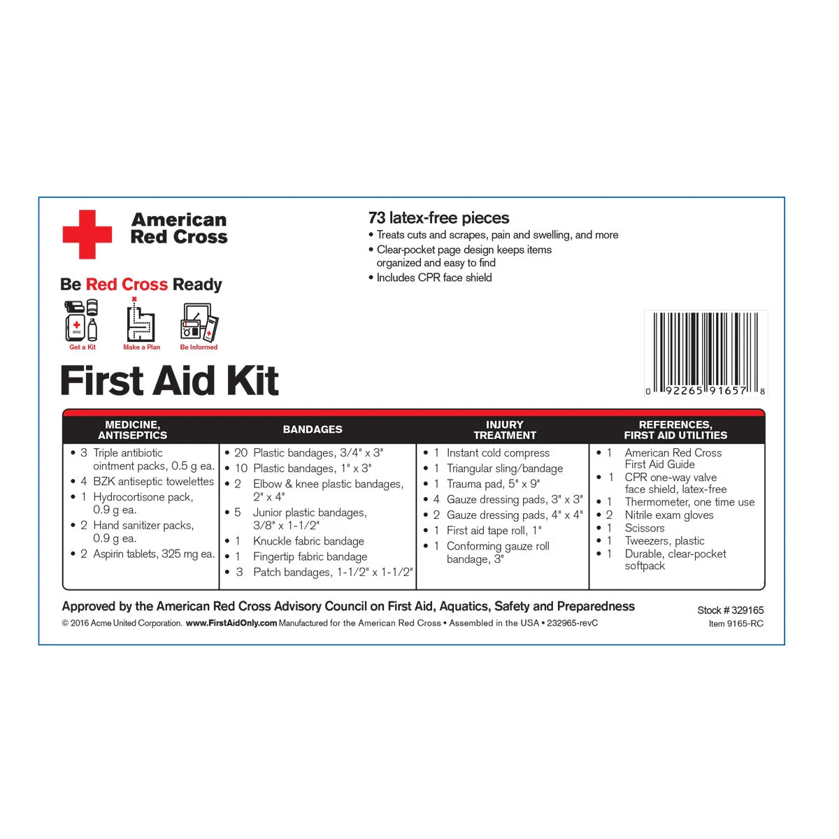 First Aid Only Be Red Cross Ready førstehjelpssett