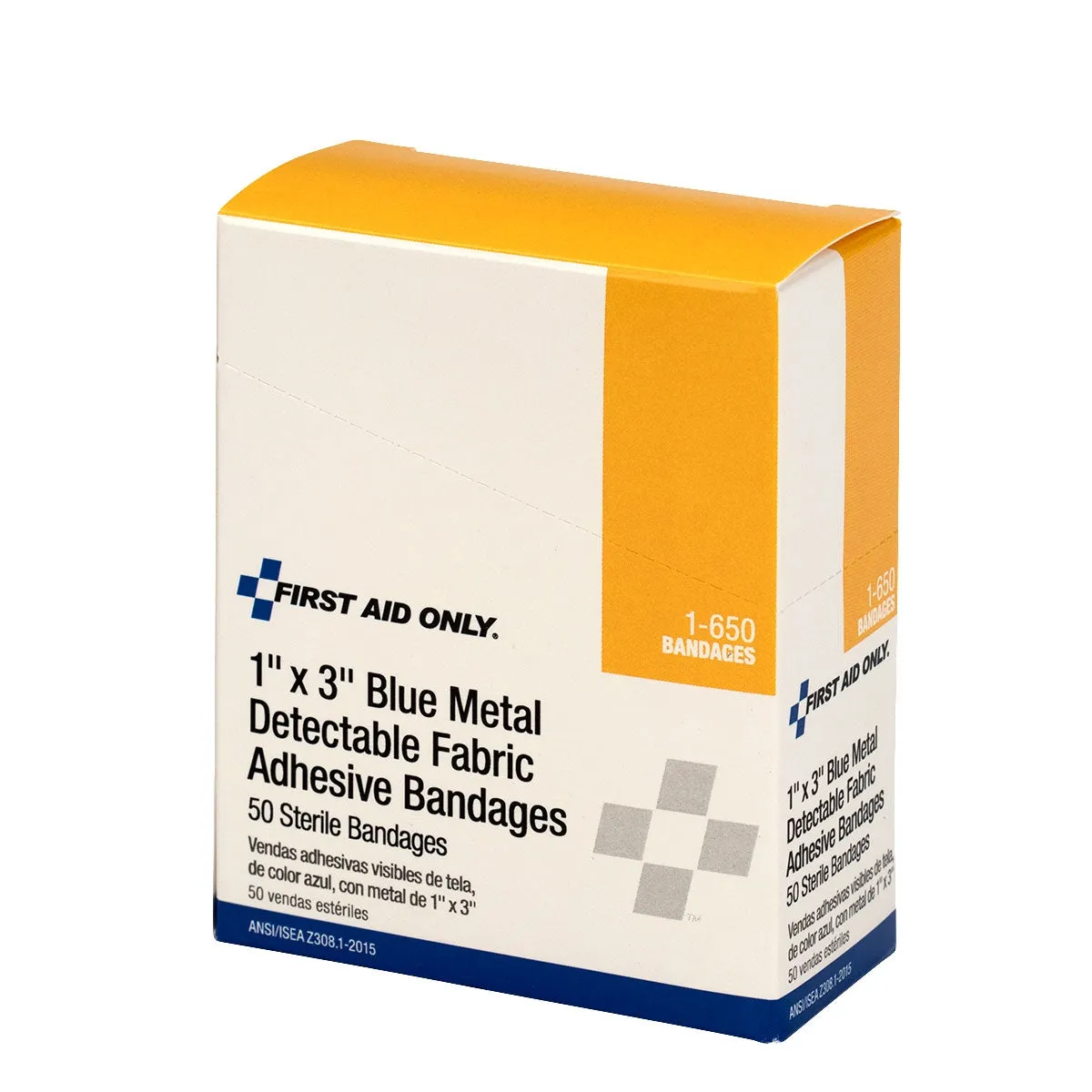 First Aid Only 1x3 Blue Metal Detectable Fabric plaster blå 50 stk