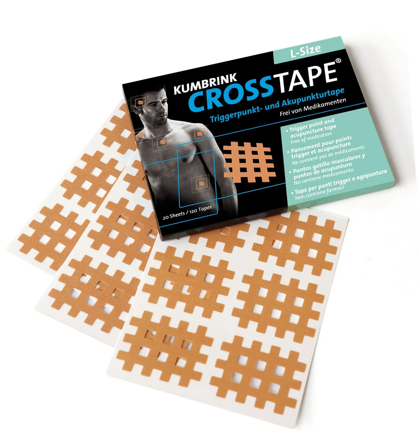 K-tape Crosstape L plaster 120 stk 28x36 mm mellomstor