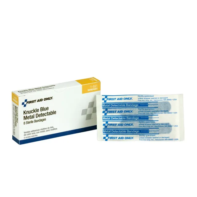First Aid Only knokeplaster blå metall stoff 8 stk