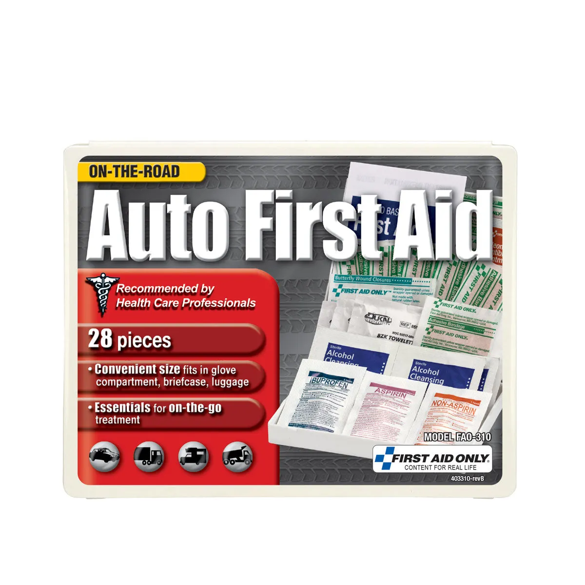 First Aid Only Vehicle førstehjelpssett 28 deler bil plastskrin