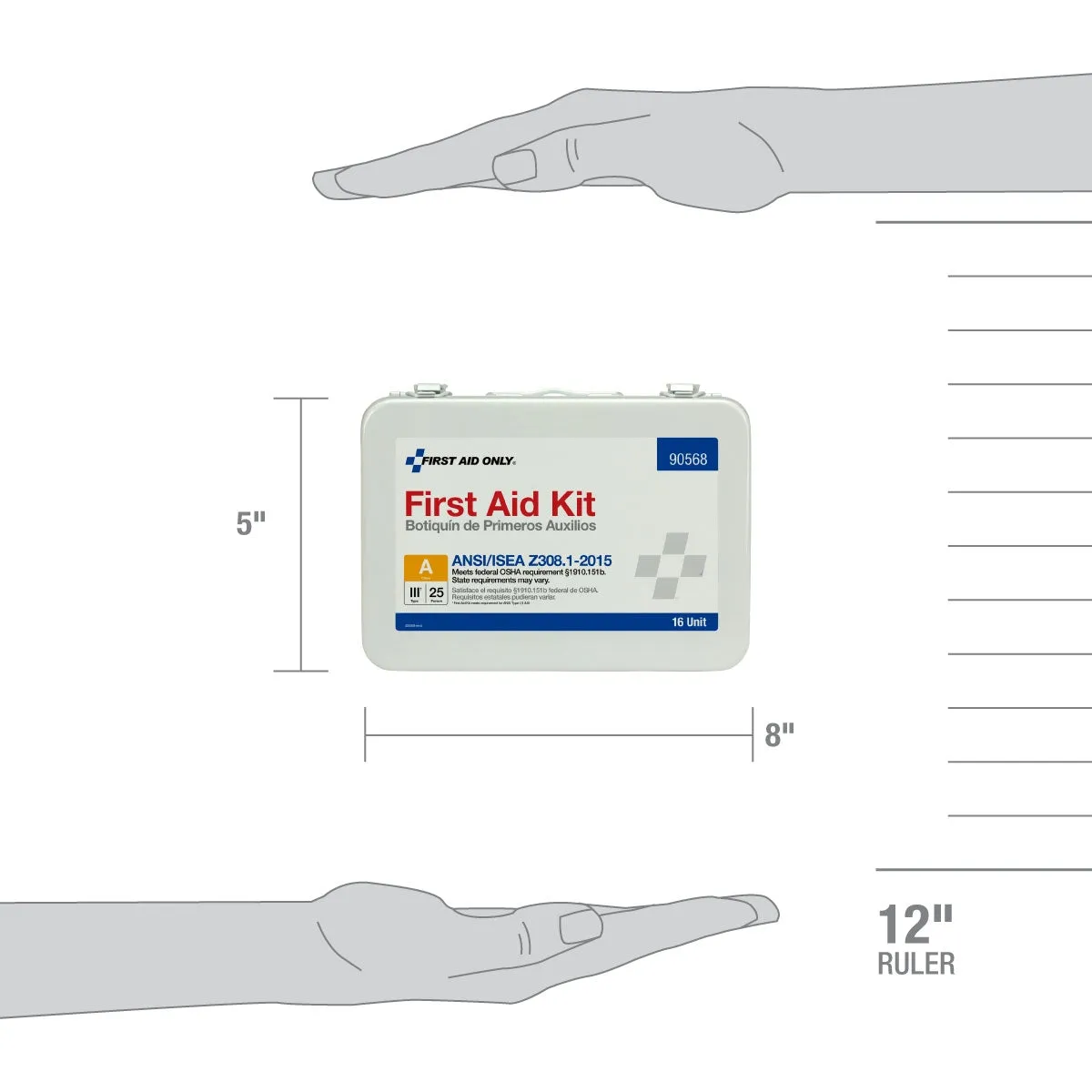 First Aid Only 25 Person ANSI A førstehjelpsskrin stål 16 enheter