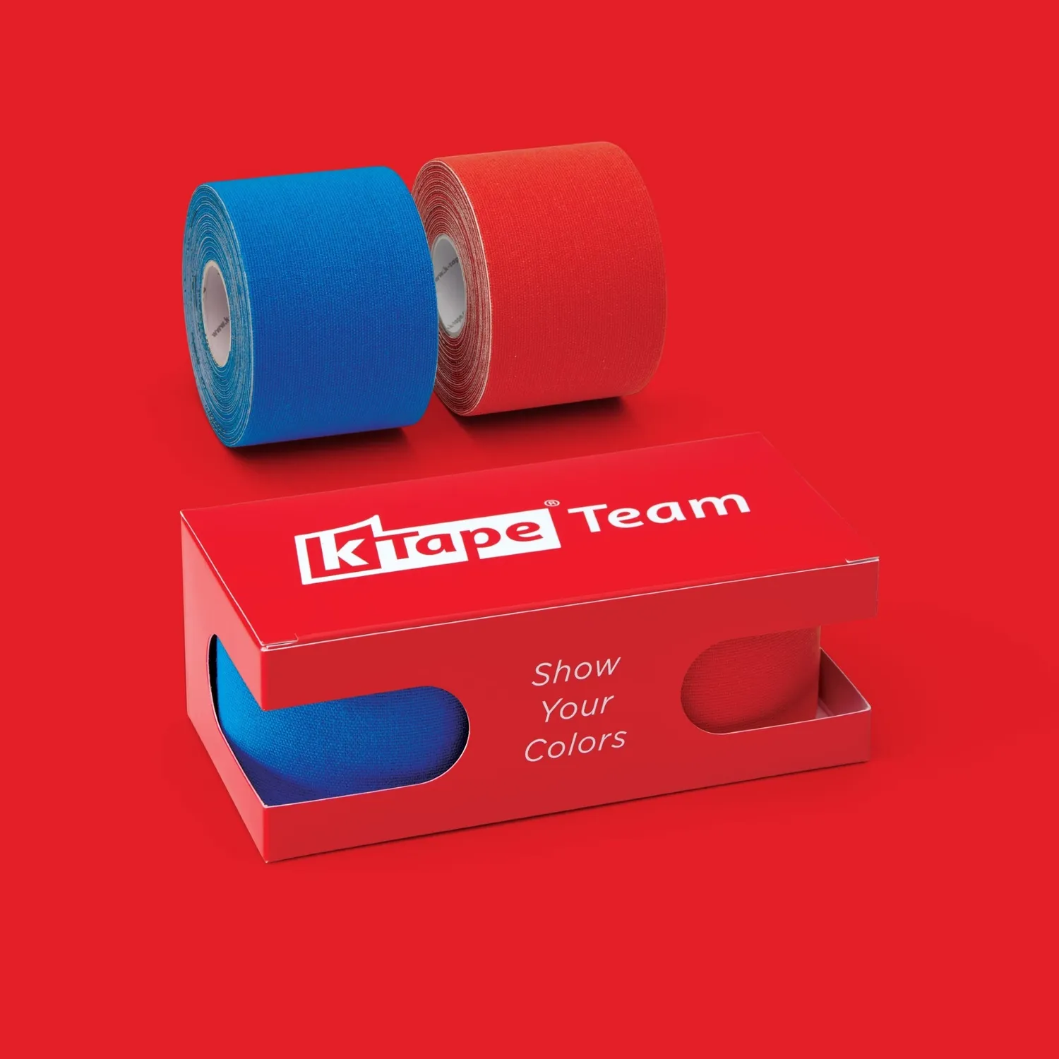 K-Tape Team Sport Blue/Sport Red kinesiologitape 2 x 5 m vannbestandig