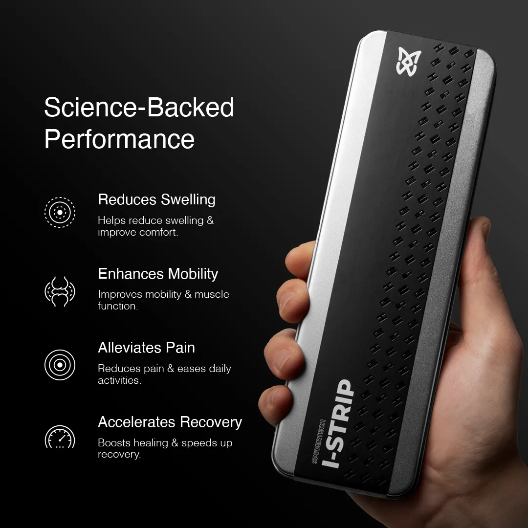 SpiderTech i-Strip kinesiologitape blå boks mot spenning