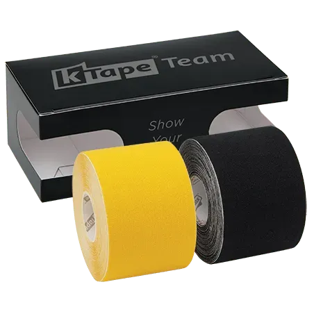 K-tape Team Yellow & Black kinesiologitape 2x5 m svart lateksfri