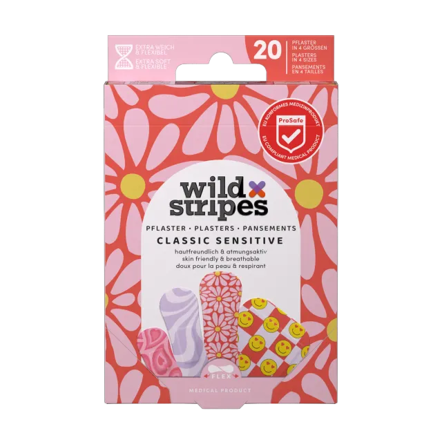Wild Stripes Classic Sensitive Pastel Fun sårplaster 20-pk sensitiv hud
